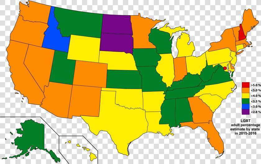 Lgbt Adult Percentage By State In 2015 2016   Non Hispanic White Map  HD Png DownloadTransparent PNG