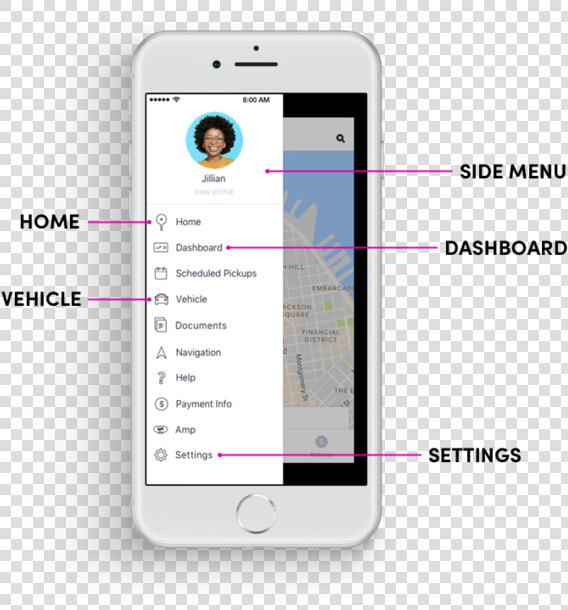 App Anatomy Sidemenu   Lyft Driver App Dashboard  HD Png DownloadTransparent PNG