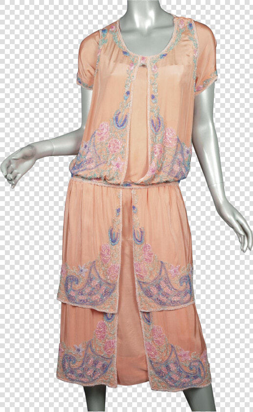 1920s Beaded Flapper Dress Salmon Silk Superb   A line  HD Png DownloadTransparent PNG