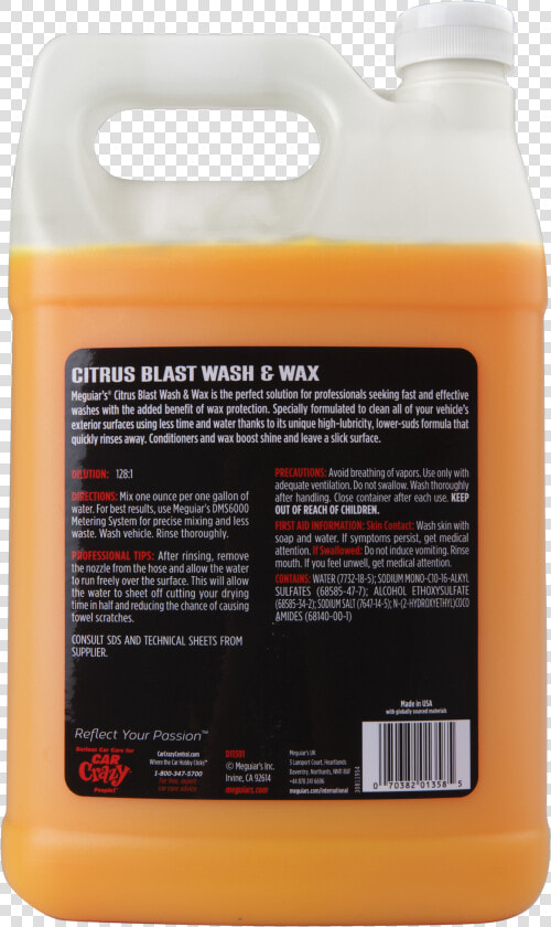 Meguiar S® Citrus Blast Wash  amp  Wax  D11301  1 Gallon   Bottle  HD Png DownloadTransparent PNG