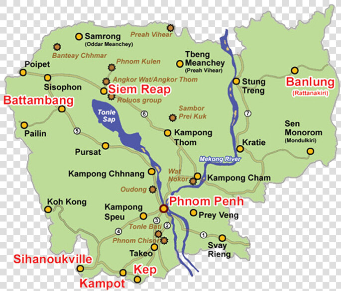 Transparent Cambodia Flag Png   Map Of Cambodia Tourist Attractions  Png DownloadTransparent PNG