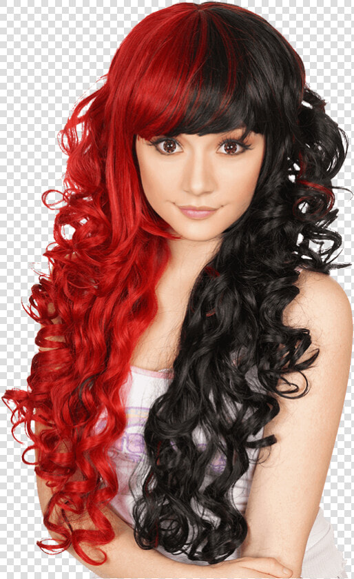 Split Red And Black Wig   Harley Quinn Wigs  HD Png DownloadTransparent PNG