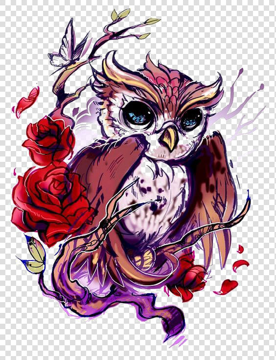 Flash Owl Artist Rose Tattoo Hd Image Free Png Clipart   Color Owl Tattoo Drawing  Transparent PngTransparent PNG