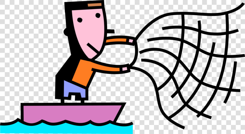 Vector Illustration Of Sport Fisherman Angler Throws   Cartoon Fisherman With Net  HD Png DownloadTransparent PNG