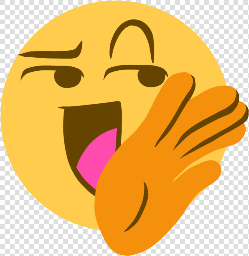 An Emoji Of A Smug Laugh With One Hand Raised To The   Smug Laugh Emoji  HD Png DownloadTransparent PNG