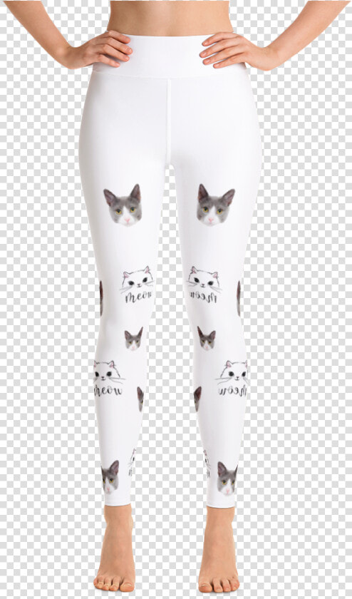 Custom Cat Face Yoga Leggings   White Yoga Leggings  HD Png DownloadTransparent PNG