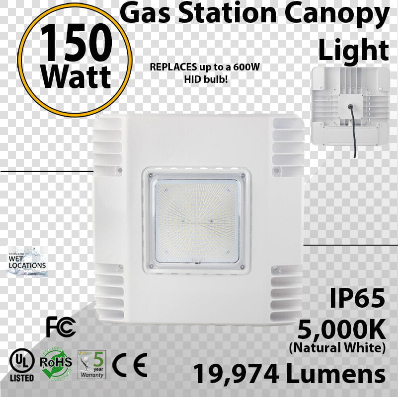 Led Gas Station Canopy Light 150w 19974 Lumens Ul And   Electronics  HD Png DownloadTransparent PNG