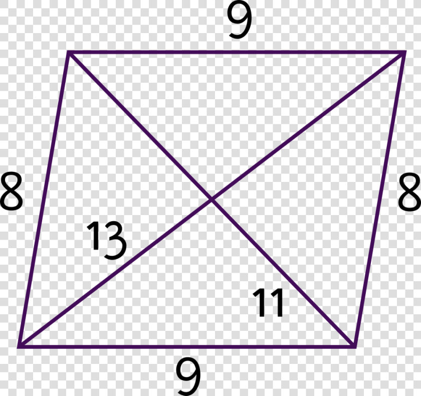 Side Lengths Are 8 And 9  Diagonal Lengths Are 11 And   Parallelogram With Numbers  HD Png DownloadTransparent PNG