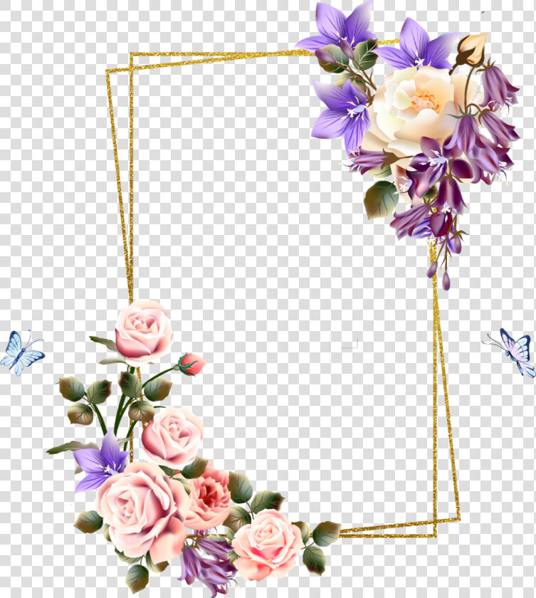  rose  square  flower  floral  frame  butterfly  gold   Nogizaka46  HD Png DownloadTransparent PNG