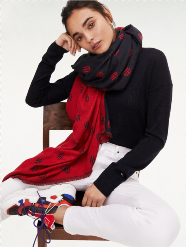 Tommy Hilfiger Monogram Jacquard Scarf   Sitting  HD Png DownloadTransparent PNG