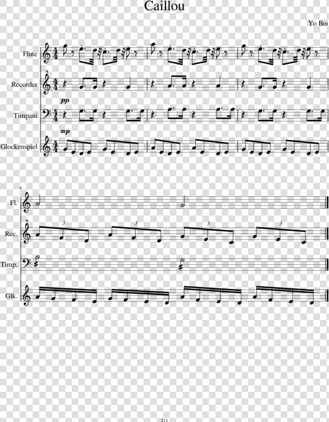 Caillou Sheet Music For Flute  Recorder  Timpani  Percussion   Caillou Theme Song Flute Sheet Music  HD Png DownloadTransparent PNG