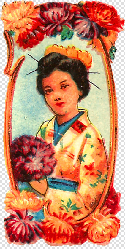 Vintage Japanese Women Flower Card Images   Artificial Flower  HD Png DownloadTransparent PNG