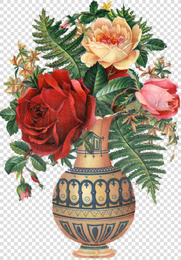 Roses In Vase   Vintage Flower Vase Illustration  HD Png DownloadTransparent PNG