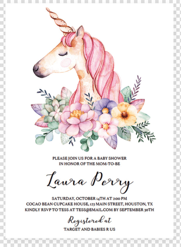 Clip Art Free Unicorn Invitation Template   Baby Shower Invitations Girl Unicorn  HD Png DownloadTransparent PNG