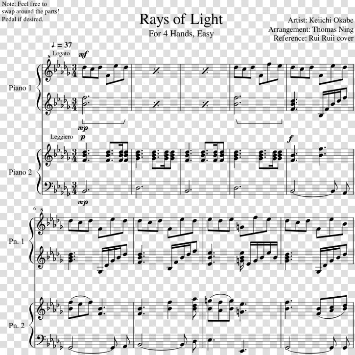 Rays Of Light Piano Duet Easy   No Doubt Dont Speak Sheet Easy  HD Png DownloadTransparent PNG