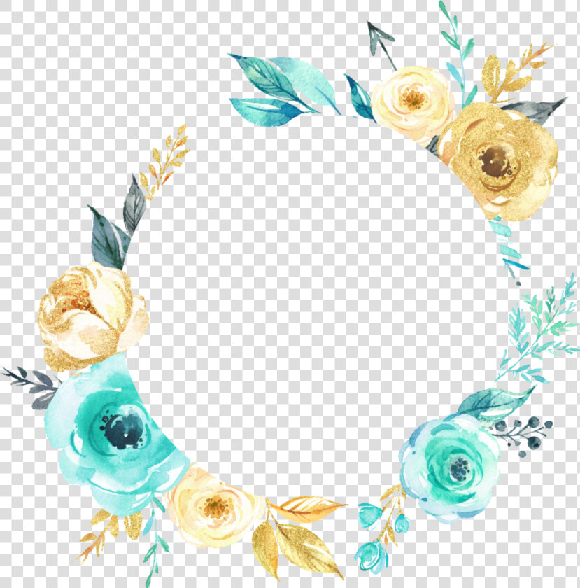  watercolor  flowers  frame  mint  teal  gold  silver   Gold Mint Frame Png  Transparent PngTransparent PNG