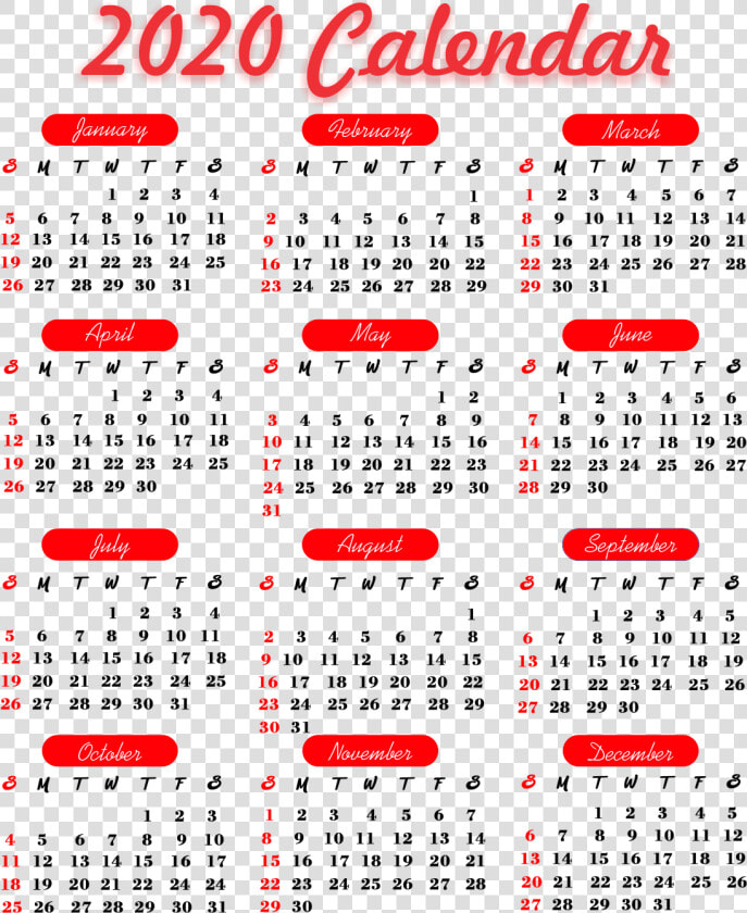 Yearly Calendar 2020 Printable Cute   Calendario 2020 Png Español  Transparent PngTransparent PNG