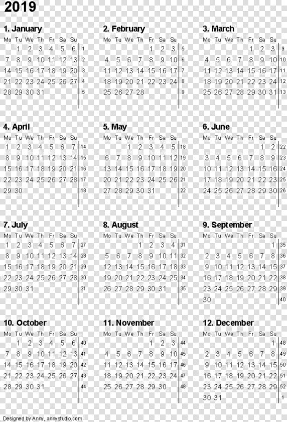 2019 Calendar Png Transparent Picture   12 Month Printable Calendar 2019  Png DownloadTransparent PNG