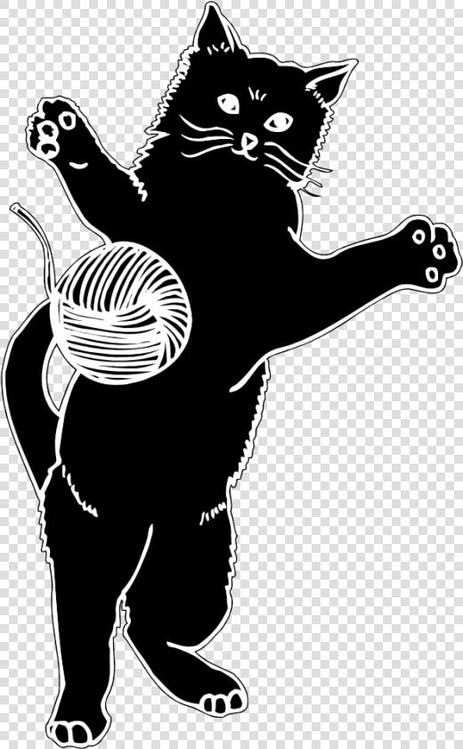 Cat Playing With Ball Of Yarn Silhouette   Playing Cat Clipart  HD Png DownloadTransparent PNG