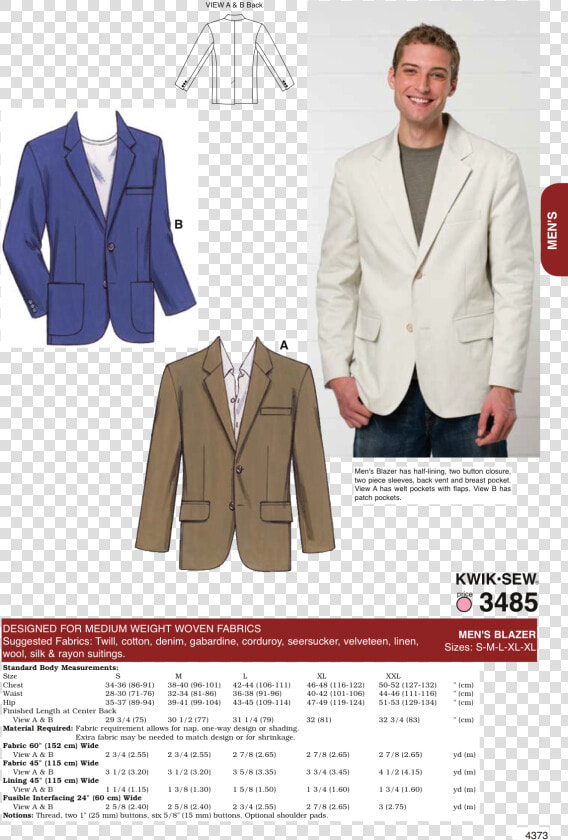 K3485 Men S Blazer   Mens Suit Jacket Sewing Pattern  HD Png DownloadTransparent PNG