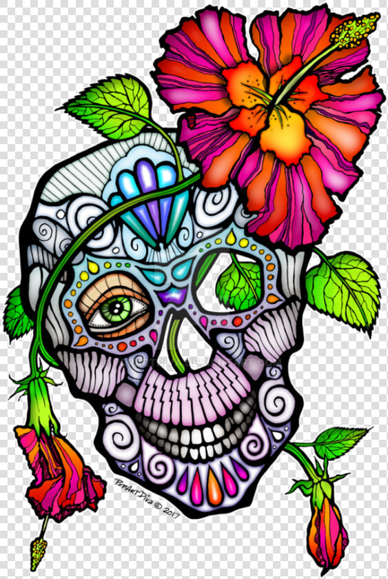 Sugar Skull Flowers Pictures And Cliparts Free   Skull  HD Png DownloadTransparent PNG