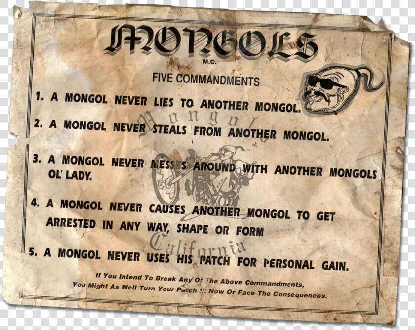 5 Commanments By So Cal Gary   Mongols Mc 5 Commandments  HD Png DownloadTransparent PNG