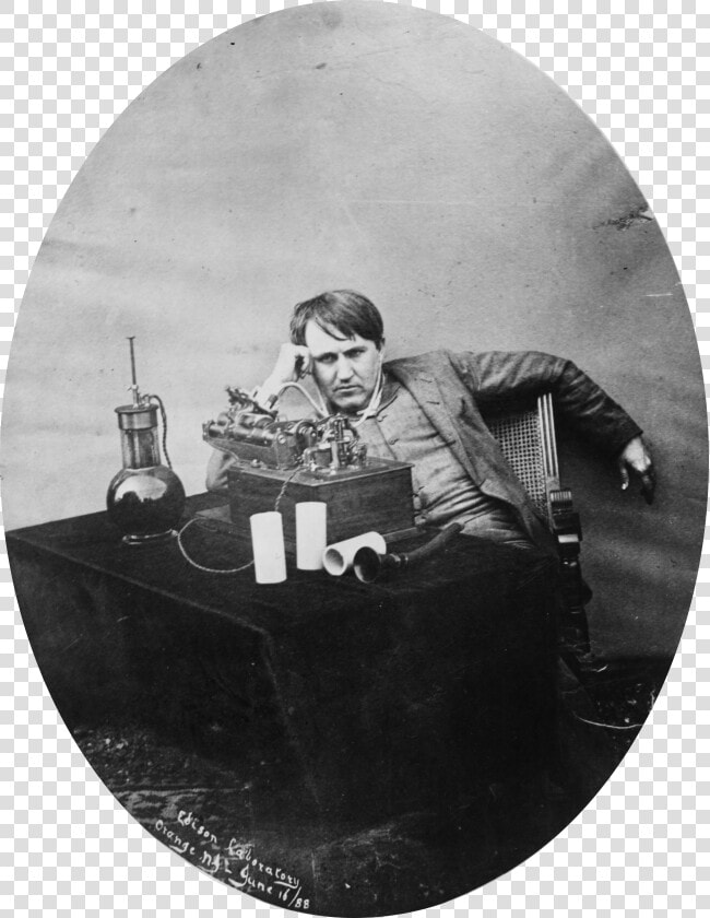 Thomas Edison Listening To Wax Cylinder  1888   Industrial Revolution Electric Power  HD Png DownloadTransparent PNG