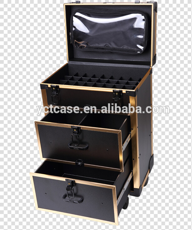 Aluminum Gold Trim Trolley Makeup Kit Case Organizer   Drawer  HD Png DownloadTransparent PNG