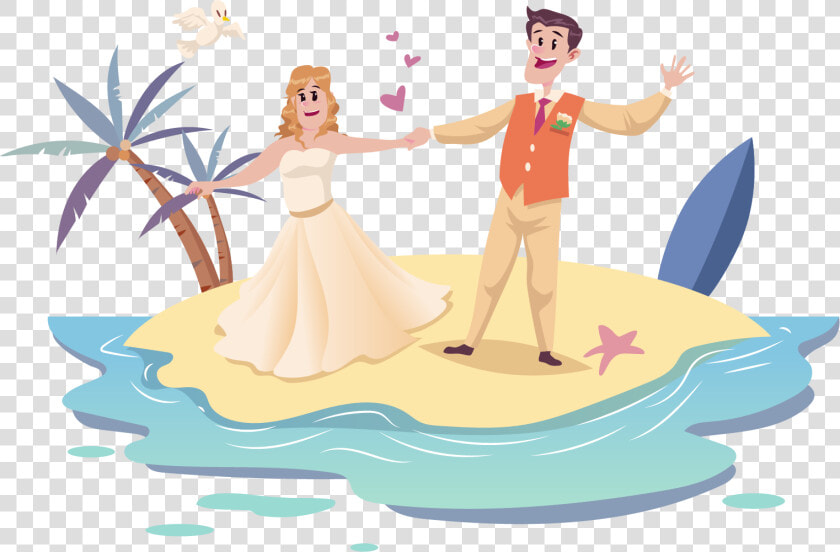 Transparent Cute Couple Png   Wedding Couple Cartoon Beach  Png DownloadTransparent PNG