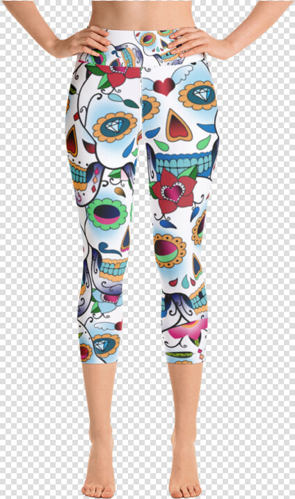 Colorful Sugar Skull Yoga Capri Leggings   Leggings  HD Png DownloadTransparent PNG