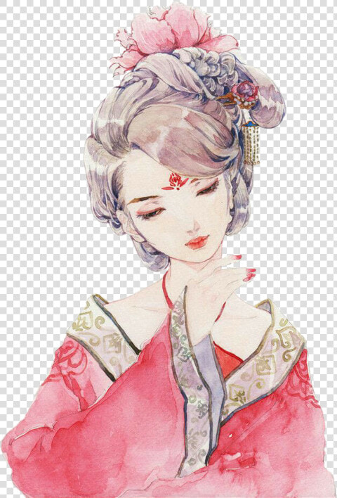 Modern Japanese Wallpaper Drawing Korean Geisha Painting   手绘 古风  HD Png DownloadTransparent PNG