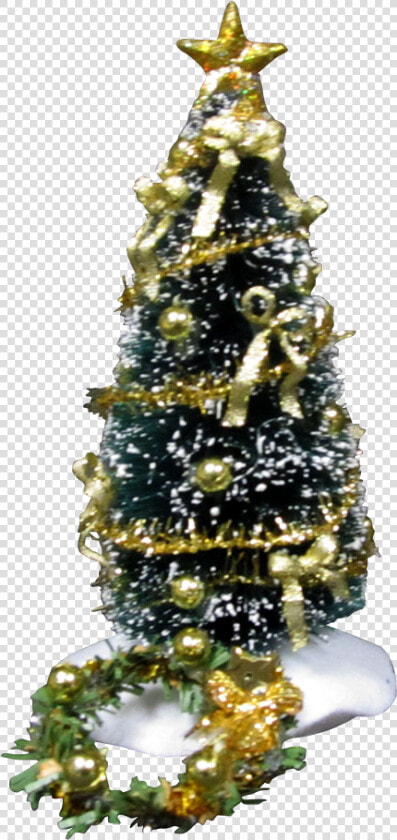 1 Inch Scale Decorated Christmas Tree In Gold Dollhouse   Dollhouse Miniature Christmas Tree  HD Png DownloadTransparent PNG