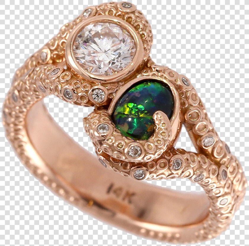 Black Opal  amp  Diamond Octopus Ring Class   Pre engagement Ring  HD Png DownloadTransparent PNG