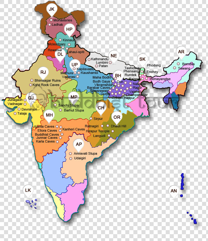 Transparent India Map Png   Buddhist Monasteries In India Map  Png DownloadTransparent PNG