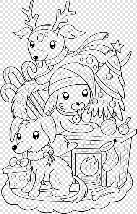 Christmas Dog Coloring Page   Colouring In Page For Christmas  HD Png DownloadTransparent PNG