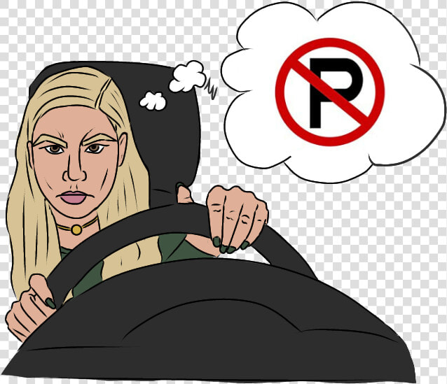 Graphic Depicts A Blond Woman Angrily Driving Because   Parking Sign  HD Png DownloadTransparent PNG