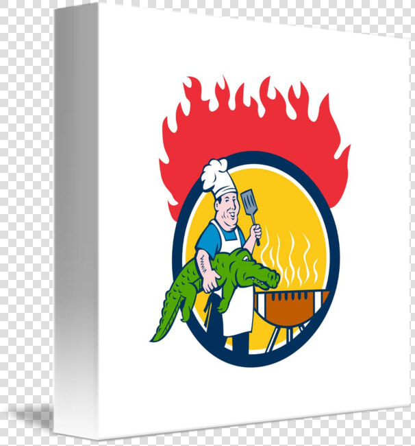 Chef Alligator Spatula Bbq Grill Fire Circle Carto   Illustration  HD Png DownloadTransparent PNG