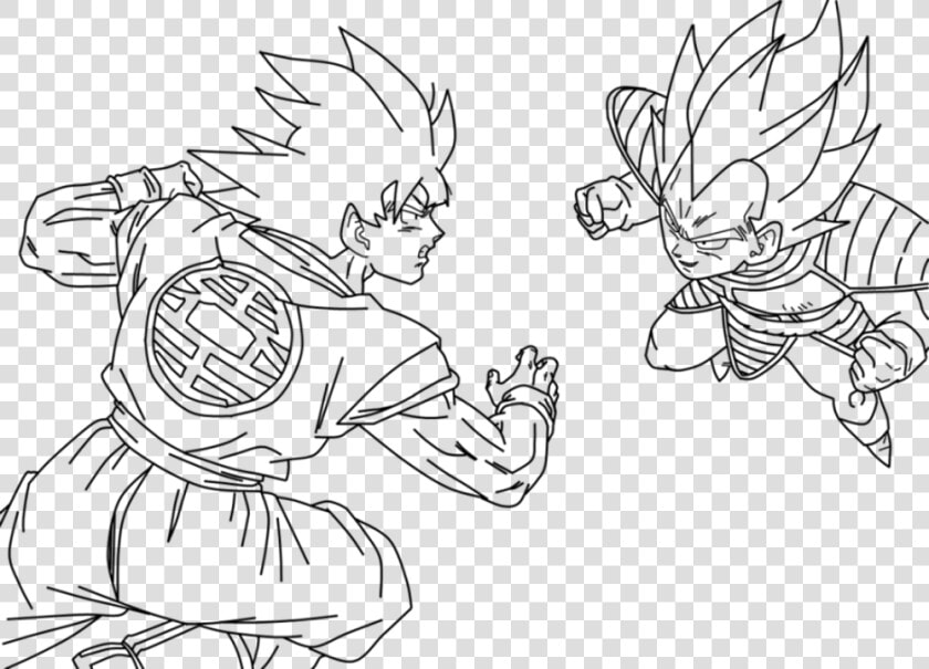 Dibujo De Goku Kakarotto Peleando Cont   Dibujos Para Colorear De Goku Y Vegeta  HD Png DownloadTransparent PNG