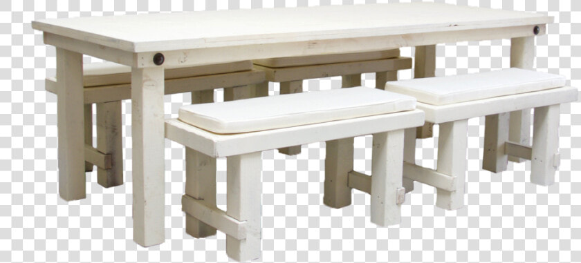 Vintage White Farm Table With 4 Short Benches  145   Picnic Table  HD Png DownloadTransparent PNG