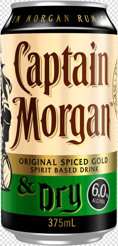 Captain Morgan Original Spiced Gold  amp  Dry Cans 375ml   Captain Morgan And Dry  HD Png DownloadTransparent PNG