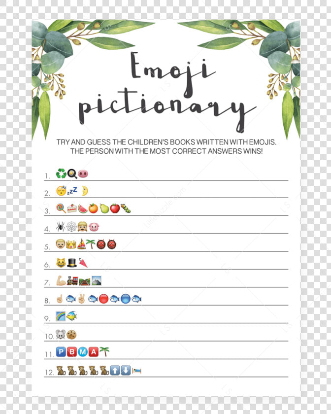 Baby Emoji Pictionary Game With Green Leaves By Littlesizzle   Emoji Baby Shower Game Free Printable  HD Png DownloadTransparent PNG