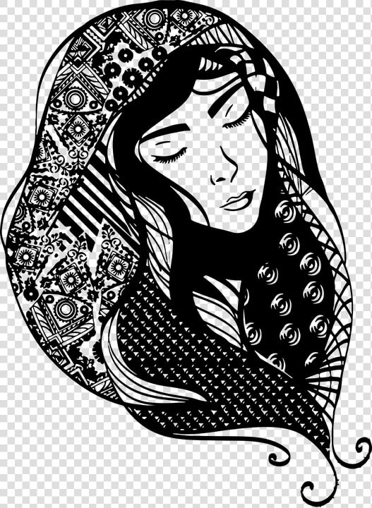 The White Scarf   Women Scarf Illustration Black And White  HD Png DownloadTransparent PNG