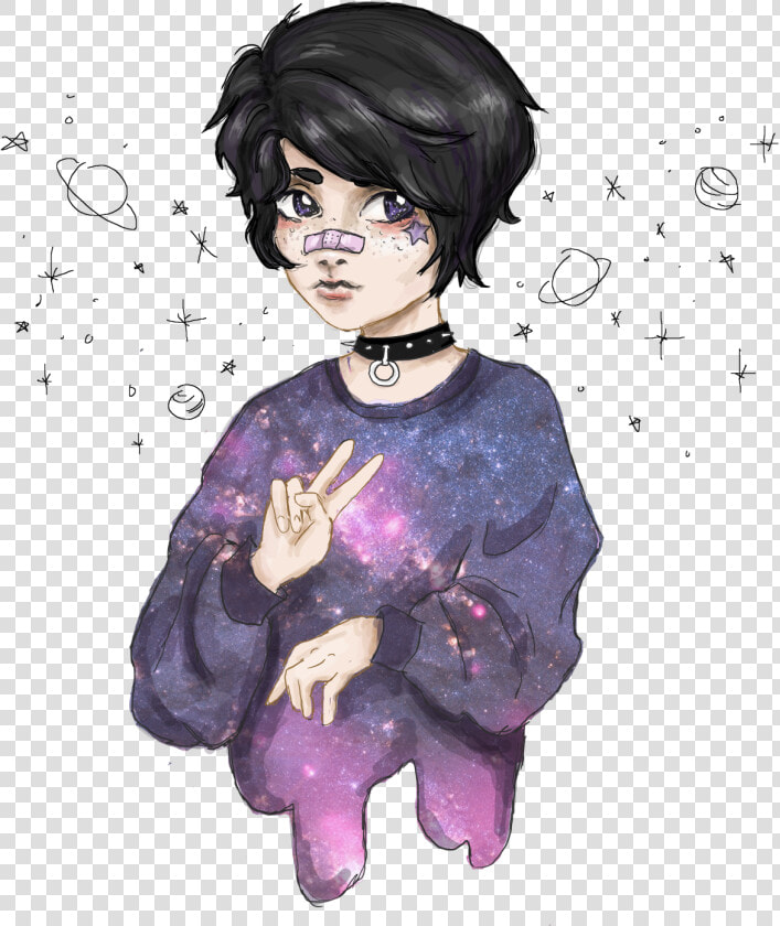 Tumblr Art Girl Girls Planet Planets Cosmos Bandaid   Drawing Cosmos And Girl  HD Png DownloadTransparent PNG