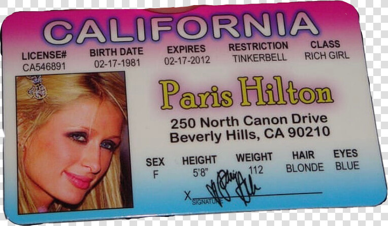 Paris Hilton Driving License  HD Png DownloadTransparent PNG