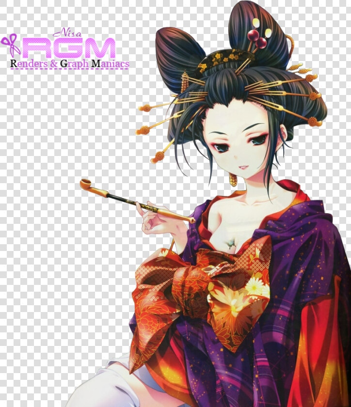 Geisha Fille Maquillage Kimono Barettes Chignon Render   Kimono Geisha Anime  HD Png DownloadTransparent PNG