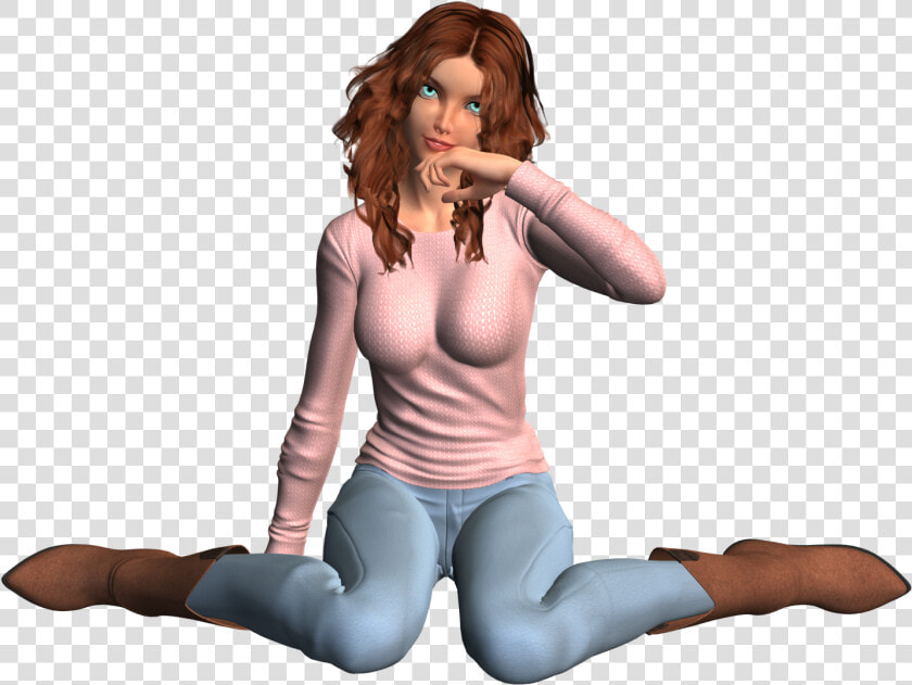 Girl  Sitting  3d  Render  Model  Anime  Young  Woman   Woman Crying 3d Model  HD Png DownloadTransparent PNG