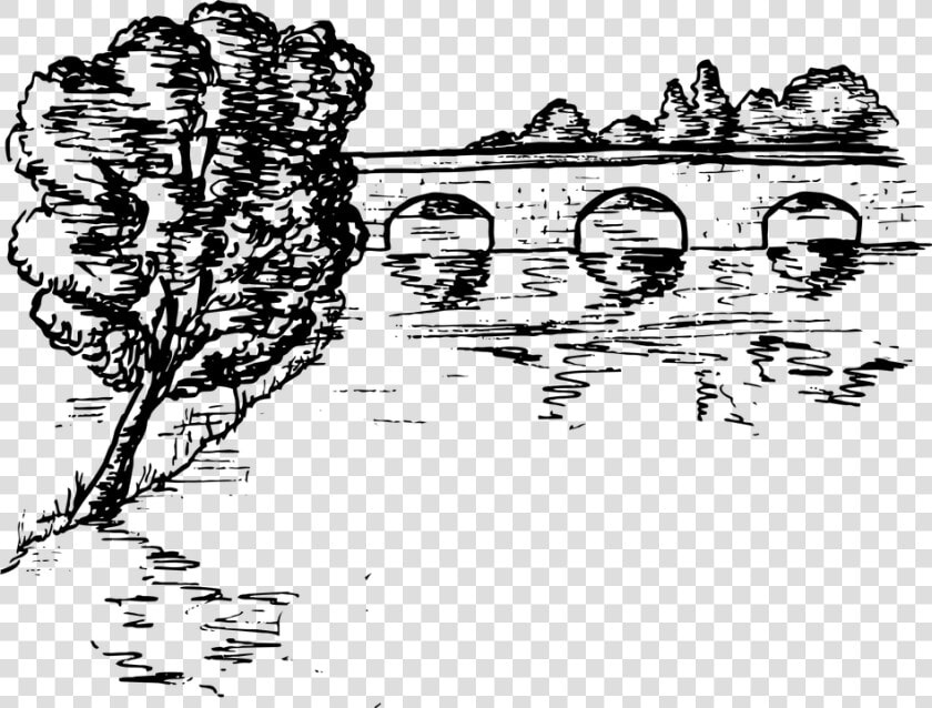 Transparent Bridge Clipart Black And White   Pencil Shading Nature Scenery Of Bridge And Pull  HD Png DownloadTransparent PNG