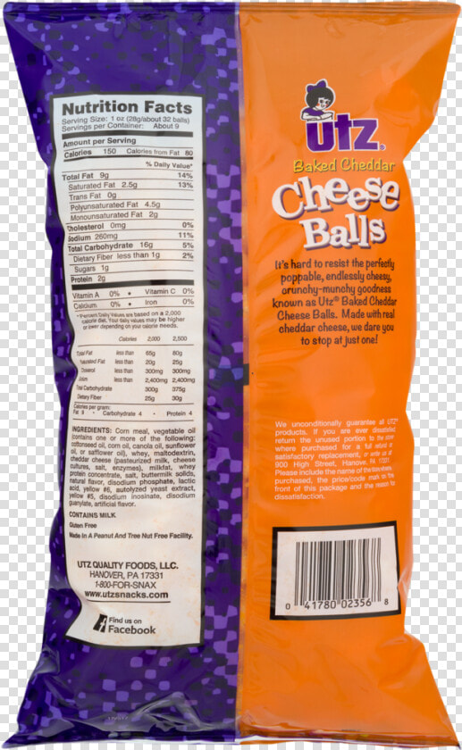 Utz Cheese Balls  Cheddar   Cheese Balls Nutrition Label  HD Png DownloadTransparent PNG