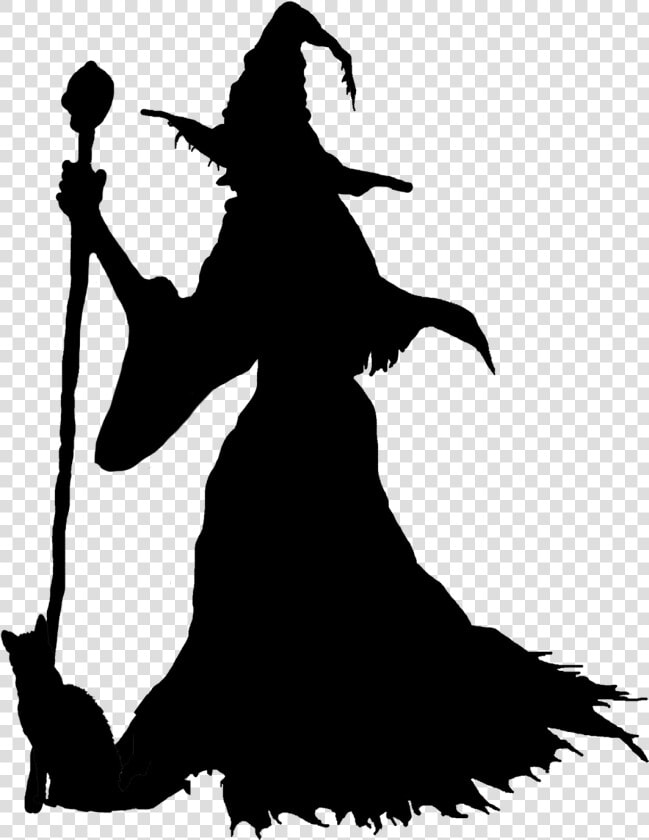 Halloween Witch With Cat   Witches Clipart Black And White  HD Png DownloadTransparent PNG