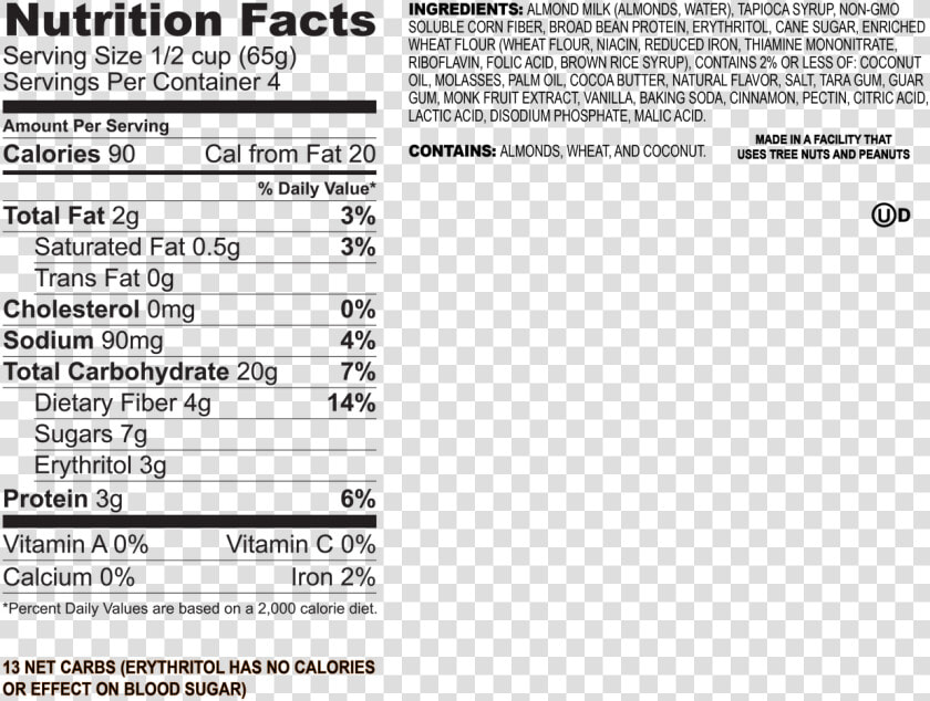 Enlightened  Ooey Gooey Cinnamon Bun Dairy free   Tragacanth Gum Nutrition Facts  HD Png DownloadTransparent PNG